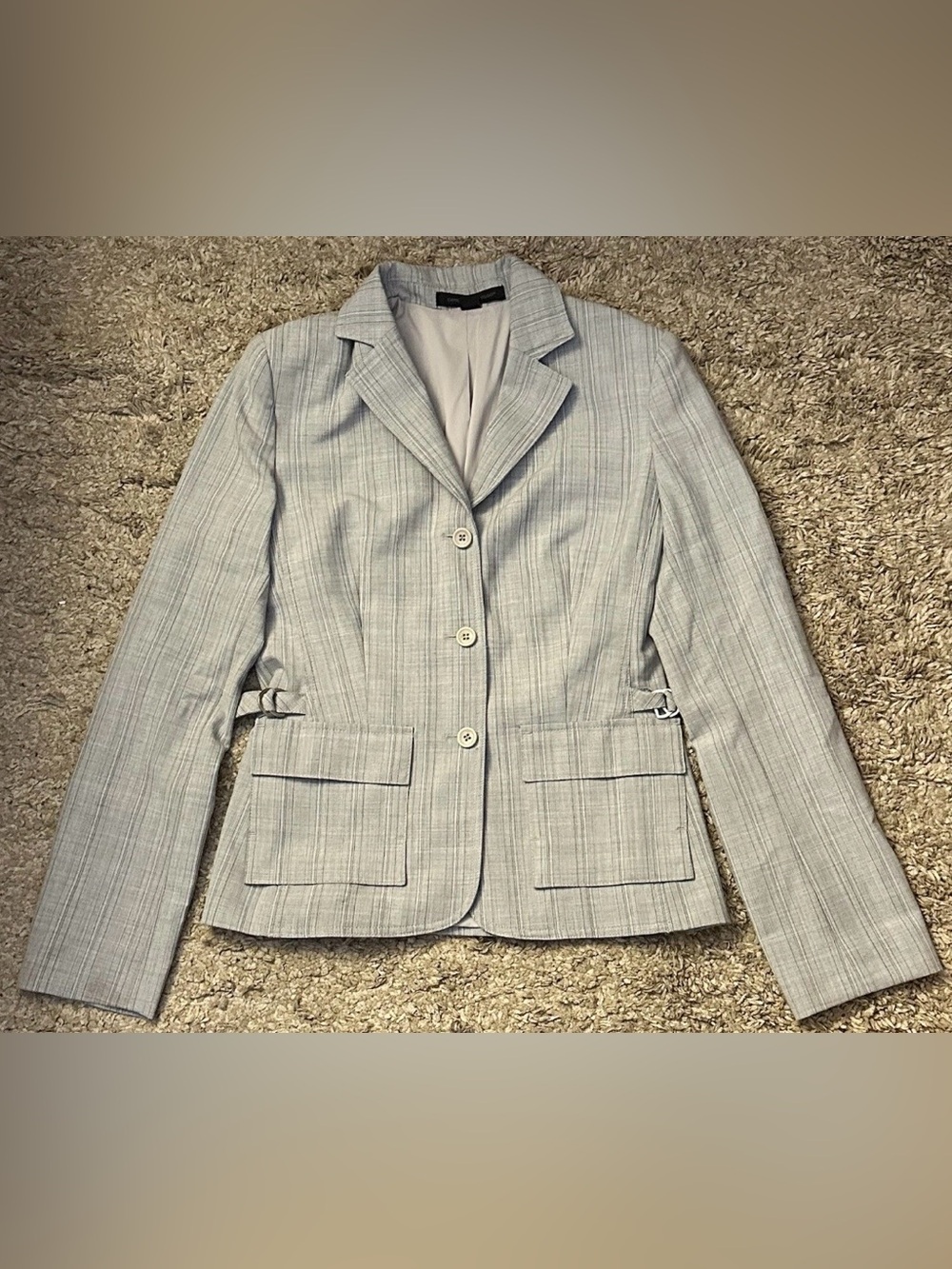 Express Design Studio Women’s 8 Gray/Blue Stripe 2Pocket Button-Up Blazer Jacket